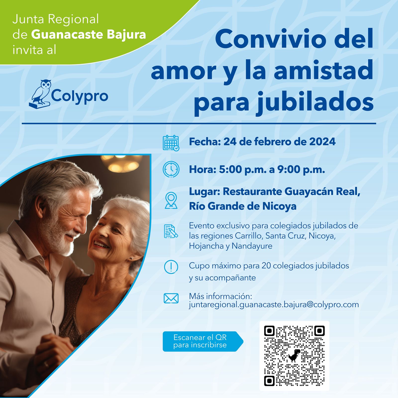 Afiche Convivio del amor y la amistad para jubilados Guanacaste Bajura