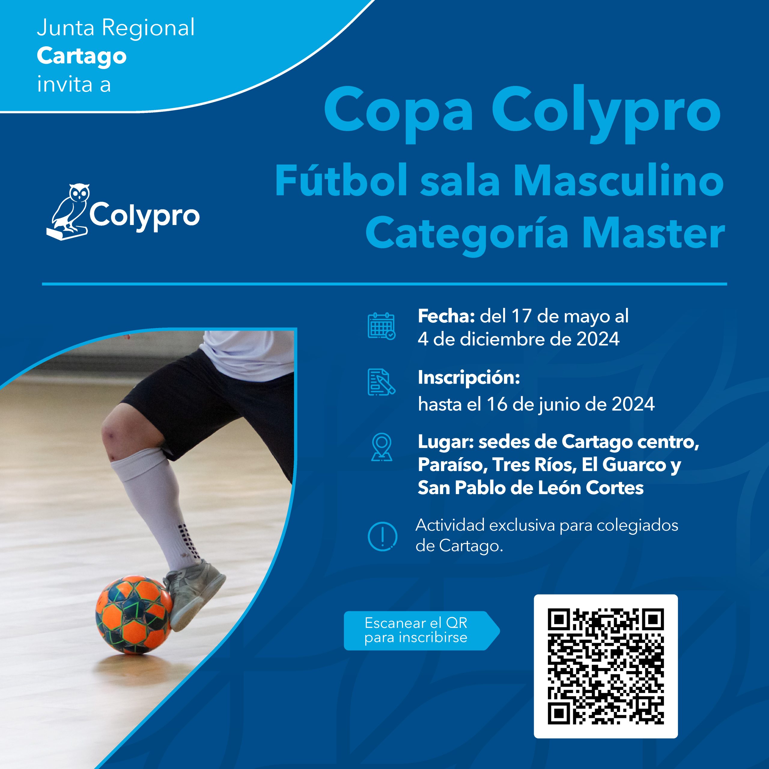 Afiche Charla Copa Colypro Fútbol sala Masculino Categoría Master Cartago