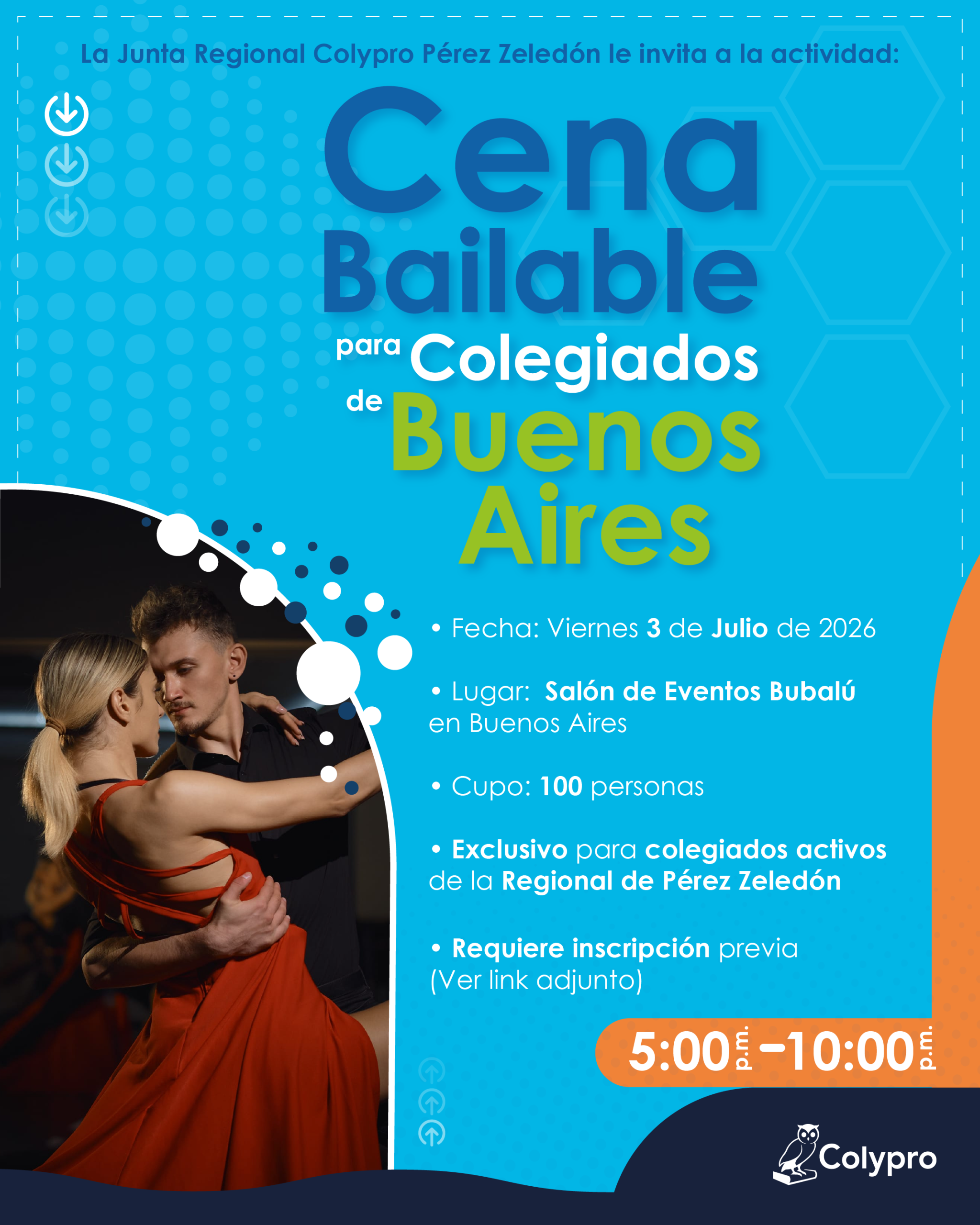 Actividad: Cena Bailable para Colegiados de Buenos Aires - Junta Regional Pérez Zeledón