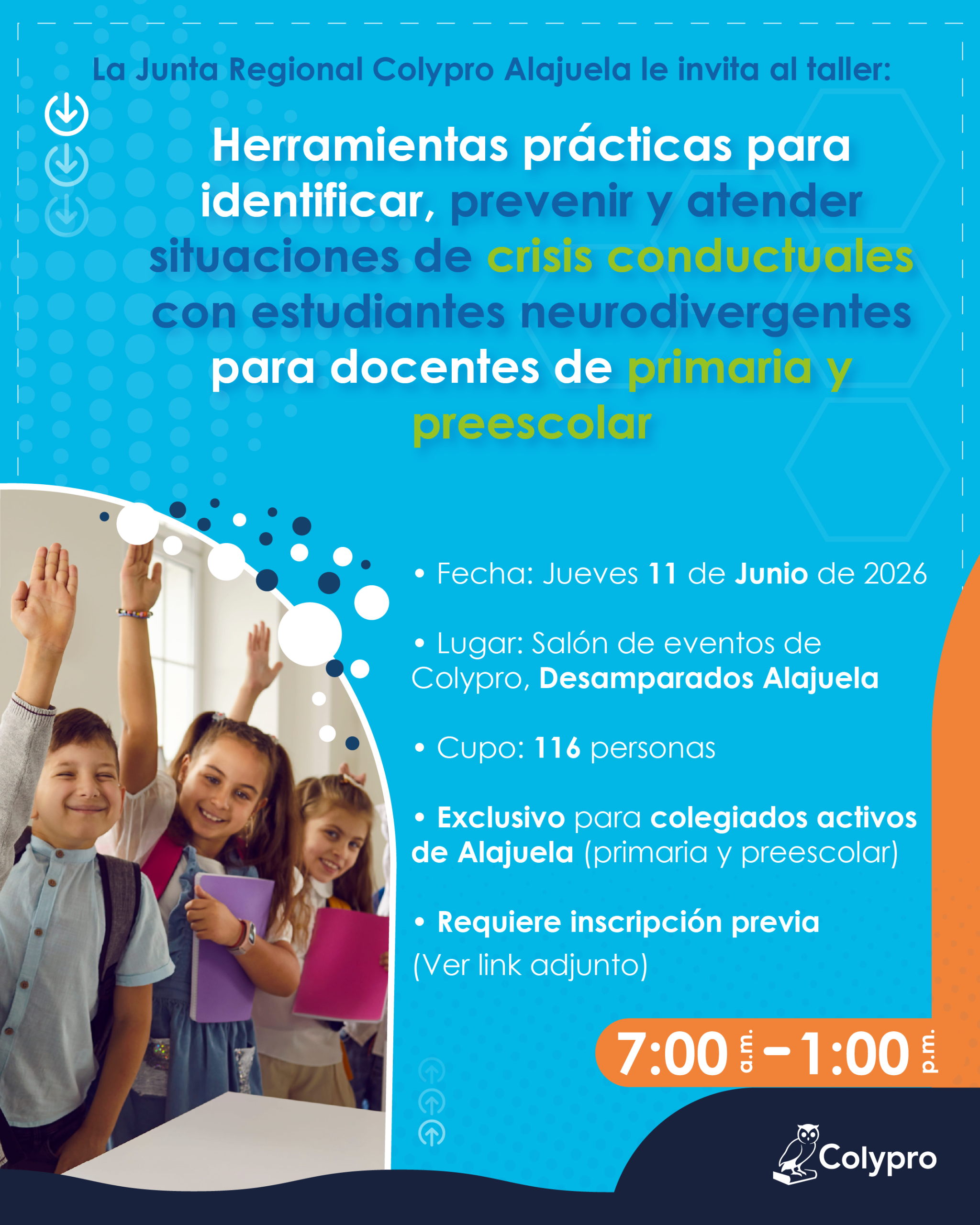 Taller: Herramientas prácticas para identificar, prevenir y atender situaciones de crisis conductuales con estudiantes neurodivergentes para docentes de primaria y preescolar - Junta Regional Alajuela